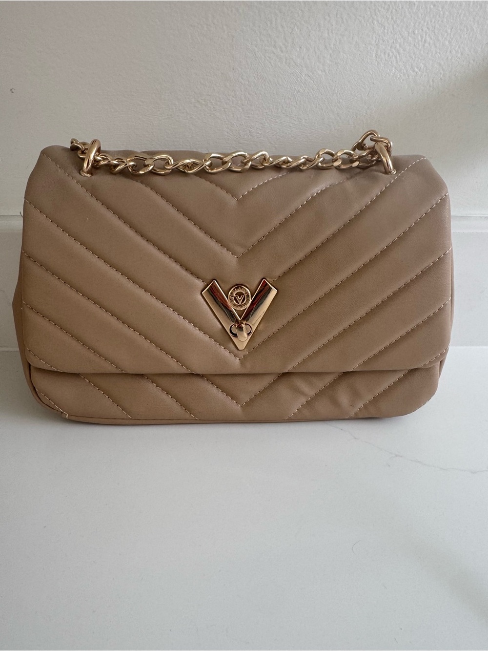 Valentino Orlandi Quilted Shoulder Bag - Taupe Beige with Gold Hardware